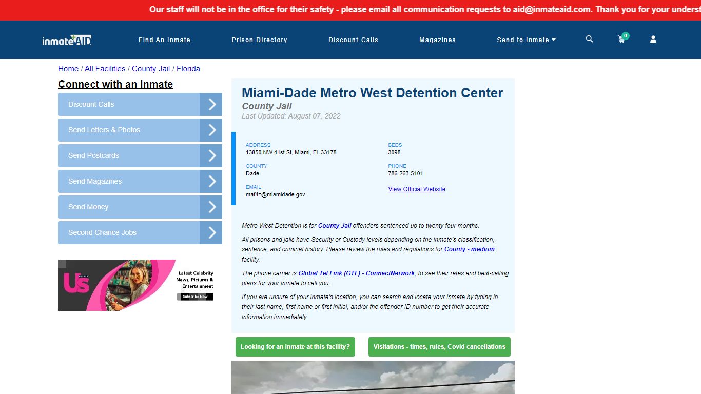 Miami-Dade Metro West Detention Center - Inmate Locator ...