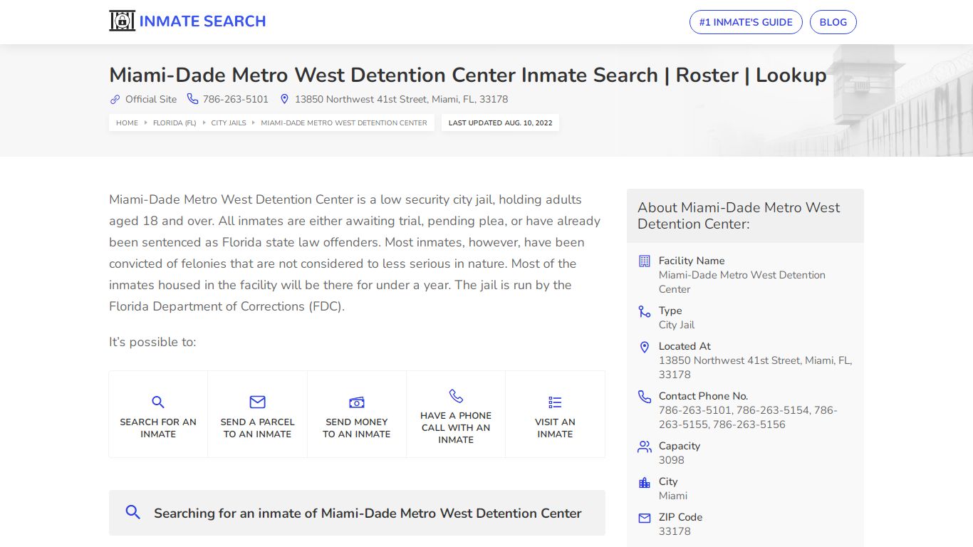 Miami-Dade Metro West Detention Center Inmate Search ...